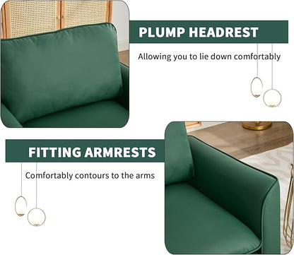 YISHENG Mid-Century Modern Living Room Accent Chairs Set of 2 - Oversized Faux Leather Armchairs with Removable Cushions & Metal Legs, Comfortable Sofas for Office/Lounge/Bedroom/Reception,Green