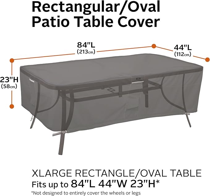 Classic Accessories Ravenna Water-Resistant 84 Inch Rectangular/Oval Patio Table Cover, Outdoor Table Cover
