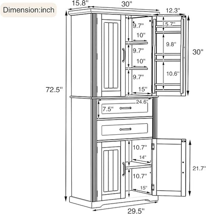 Tall Storage Cabinet, Bathroom Floor Freestanding Storage Cabinet with 2 Doors, Adjustable Shelf, and 2 Drawers for Bathroom, Office, Living Room, MDF Board, Grey