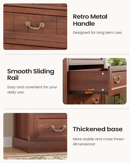 AOGLLATI Farmhouse Dresser with 7 Drawers, 58.7”Tall Wooden Rustic Chest of Drawers with Natural Texture, Vintage Design, Bedroom Dressers with Drawers for Bedroom, Oak Brown