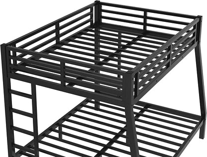 Bellemave Full XL Over Queen Bunk Bed for Adults, Full XL Over Queen Bunk Bed Frame with 2 Ladder and Full Length Guardrail, Easy Assemble, Mattress Not Included, Black