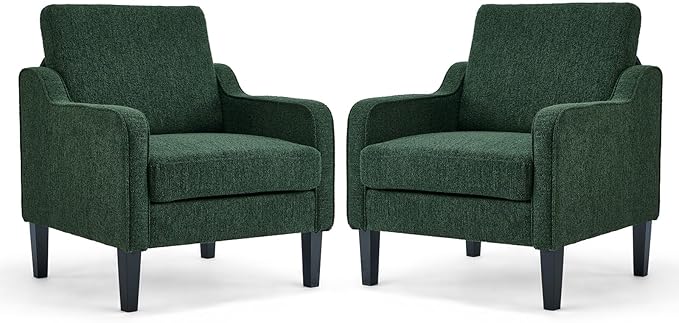 VINGLI Accent Chair for Living Room Chairs Reading Chair for Bedroom Chair Scooped Arm Chair Mid Century Modern Accent Chairs Upholstered Comfy Chair for Apartment, Waiting Room (2, Dark Green)