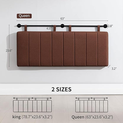 UEV Queen Headboard Only, Wall Mounted Hanging Upholstered Bed Head Board, Modern Vertical Channel Design of Fine Linen, Elegant Brown Fluted Headboard for Bedroom (Brown, Queen Size)