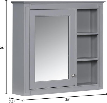 Bathroom Wall Cabinet with Mirror, 30'' x 28'' Medicine Cabinet with Mirror Door and Adjustable Shelves, Over Toilet Storage Cabinet, Wall-Mounted Bathroom Mirrors for Over Sink with Storage