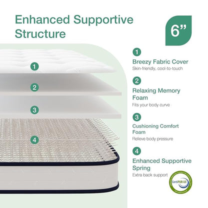 Novilla 6 Inch Twin Mattress,Bonnell Spring Hybrid Mattresses for Spine Support & Cooling Comfort - Twin Bed Mattress,Adaptive Foam Layer with Medium Firm- CertiPUR-US Certified for Youth/Guest Rooms