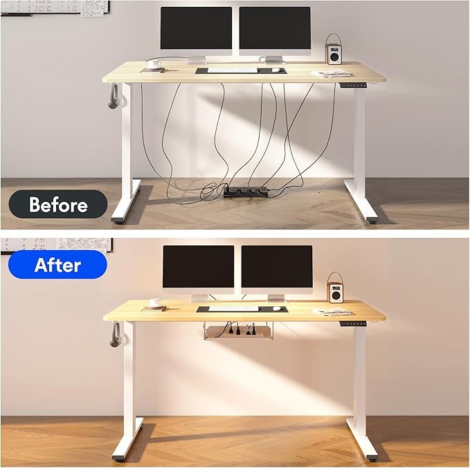 FLEXISPOT EN2 Whole-Piece Standing Desk with Clamp Power Strip, 48 x 24'' Electric Stand Up Height Adjustable Desk with Cable Management (Black Frame + 48" Maple Desktop, 2 Packages)