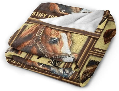 Racing Horses Blanket - Soft Warm Cozy Fleece Throw for Couch, Sofa, Bed - 50"x40" - Gifts for Girls, Boys, Men, Women, Kids, Adults