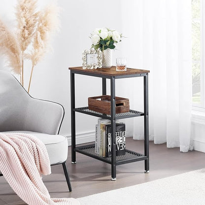 VECELO Tall End Side Tables,30" Height Nightstand with 3-Tier Storage Shelf for Bedroom Living Room, Easy Assembly,Industrial Style, Brown