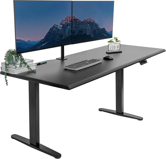 Mount-It! 72" Dual Motor Standing Desk – Large Electric Height Adjustable Executive Sit Stand Desk with Memory Presets, Black Frame & Black Top