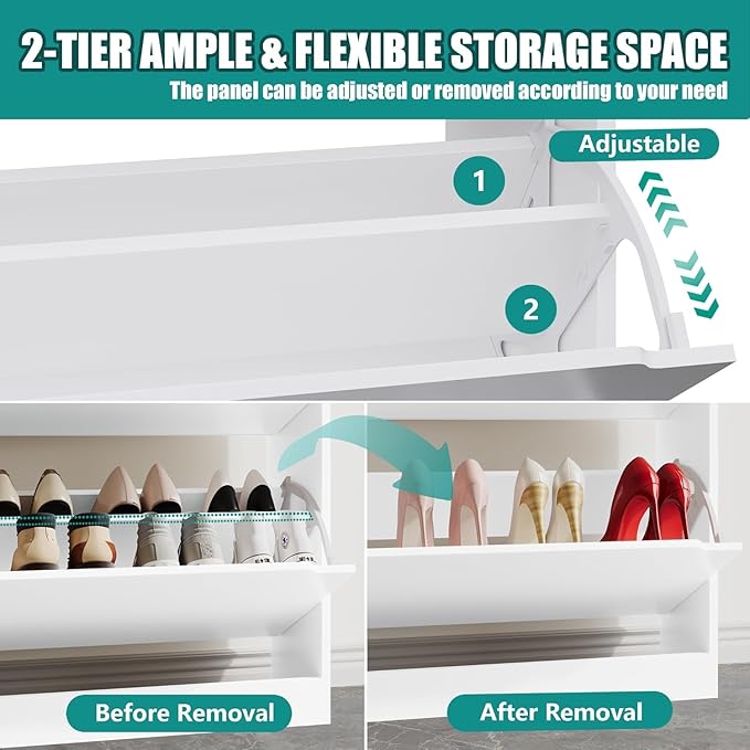 Shoe Storage Cabinet for Entryway with 6 Flip Drawers, Sturdy Wood Hidden Shoe Storage, Freestanding Narrow Slim Shoe Organizer for Front Door Entrance, Living Room, Hallway, Bedroom, White