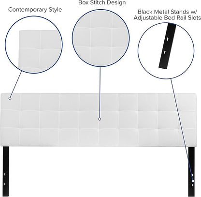 EMMA + OLIVER Quilted Tufted Upholstered King Size Headboard in White Fabric