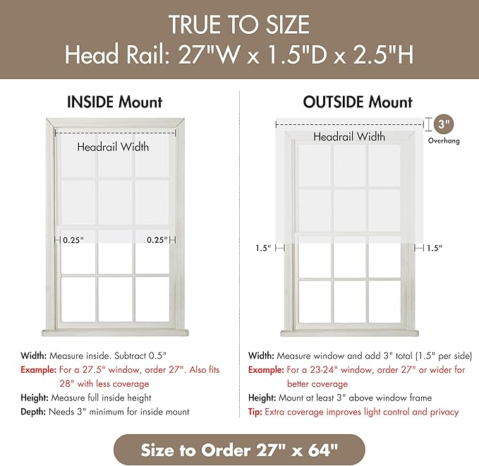 Madison Park Kyler Cordless Roman Shades - Single Panel, Lightweight Linen Blend Fabric, Natural Design, Easy Installation, Light Filtering Window Blind, Bedroom, Living Room Decor 27"W x 64"H White
