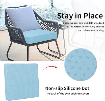 Easy-Going Waterproof Patio Cushion Covers ONLY Cover 22x20x4 inch 4 Pack Replacement Non-Slip Outdoor Seat Cushion Slipcover with Zipper. Light Blue