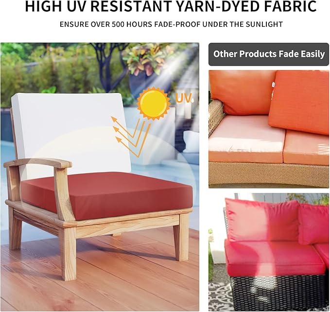 Easy-Going Waterproof Patio Cushion Covers 24x24x4 inch 2 Pack Replacement Non-Slip Outdoor Seat Cushion Slipcover with Zipper. Red