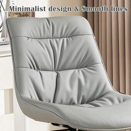 Rowill Leather Office Chair, Ergonomic Armless Desk Chair with Waterproof Cushion & Slient Wheels & SGS-Certified Class 3 Explosion-Proof Gas Lift, Ideal for Home Office, Study and Vanity(Grey)