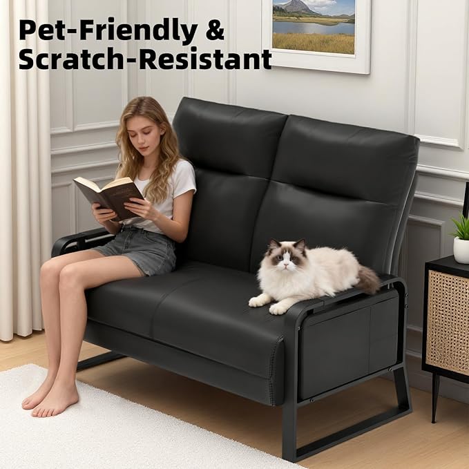 Modular Cloud Sectional Couches for Living Room, Faux Leather Loveseat & Accent Chairs Set of 2, Upholstered Sectional Sofa Set for Office, Black