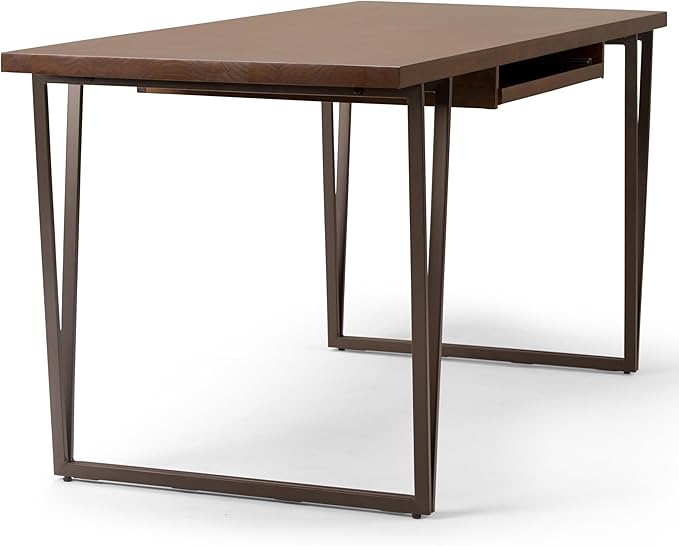 SIMPLIHOME Ryder SOLID WOOD Modern Industrial 66 inch Wide Writing Office Desk in Natural Aged Brown for the Office Desk, Writing Table, Workstation and Study Table