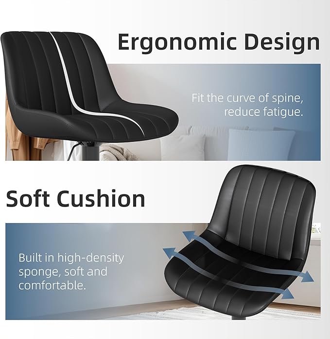 Youhauchair Bar Stools Set of 4, Swivel Counter Height Barstools with Back, Adjustable PU Leather Bar Chairs, Modern Armless Kitchen Island Stool, Black