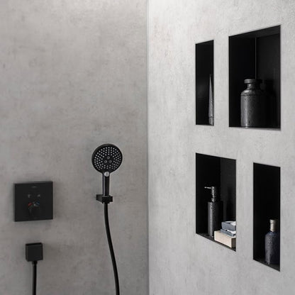 hansgrohe XtraStoris Minimalistic Recessed Wall Niche with Open Frame 12"x 6"x 4" in Matte Black, 56070670