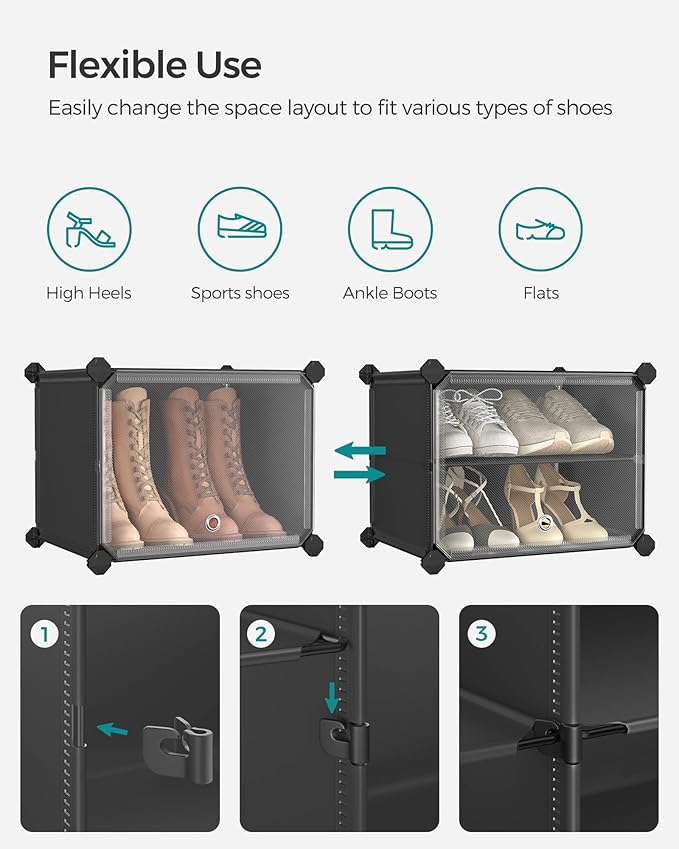 SONGMICS Shoe Rack Organizer, 10-Tier Shoe Storage Cabinet for Closet and Entryway, Holds 40 Pairs of Shoes, Adjustable, Ink Black and Trasparent ULPC035B01
