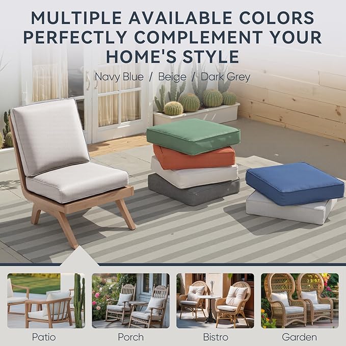 8-Piece Outdoor Patio Cushion Set - Fade & Water Resistant with Removable Olefin Cover, 22x24x4 Inch Memory Foam Cushions for Wicker Sectional Sofa – Beige/Regular