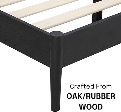 NTC Inno Wooden Bed Frame with Headboard, Solid Oak and Rubber Wood Foundation with Silent Slats and Wood Central Supports, 1000 Lb Capacity, Effortless Assembly, King - Burnt Black