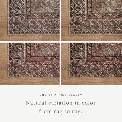 Loloi Amber Lewis Billie Collection, Aqua & Rust 6'-0" x 9'-0" Area Rug – Antique & Distressed Accent Rugs for Living Room, Bedroom, Entryway & Hallway, No Shed High Traffic Area Home Decor Rug