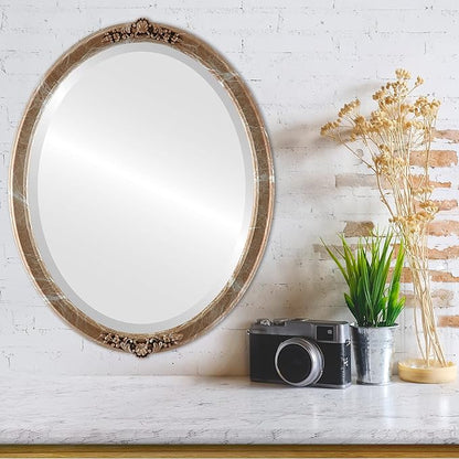 OVALCREST Oval Beveled Wall Mirror for Home Decor - Athena Style - Champagne Silver - 21" x 17" Outside Dimensions