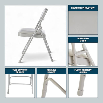 OEF Furnishings OEF1200 Series Premium Heavy Duty Vinyl Padded Folding Chairs, Commercial Grade 500 lb Capacity (4-Pack, Warm Gray)