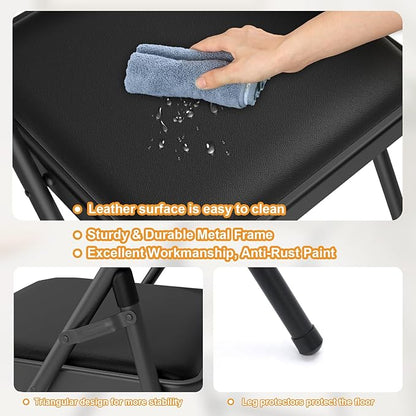 8 Pack Black Folding Chairs with Padded Cushion for Outside, Portable Stackable Commercial Metal Foldable Chairs with Steel Frame for Home Events Office Wedding Party, 350lbs Capacity