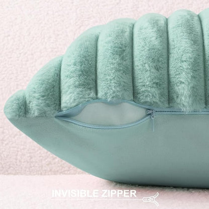 Pallene Faux Fur Plush Throw Pillow Covers 16x16 Set of 2, Luxury Soft Fluffy Striped Decorative Pillow Covers for Sofa, Couch, Living Room, Aqua