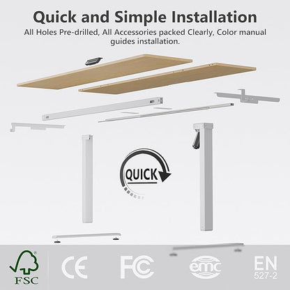 63 x 28 inch Electric Standing Desk Adjustable Height with 4 Wheels, 4 Memory Height Settings, 2 Headphone Hook, for Home Office, Splice Board Oak