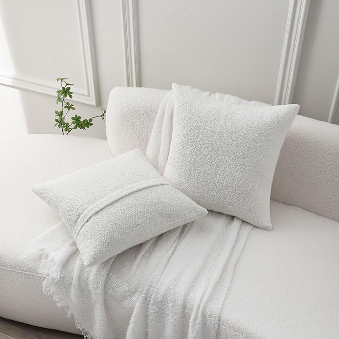 FUTEI Christmas Pack of 2 White Decorative Throw Pillow Covers 16x16 Inch Soft Cozy Solid Boucle Textured Cushion Case,Modern Home Decor for Couch Bed Living Room