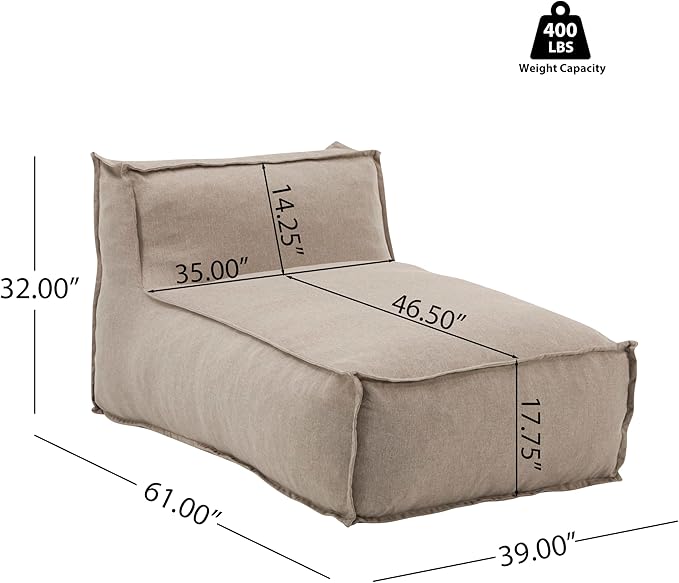 Christopher Knight Home Natty Outdoor Bean Bag Chair, Fabric Bean Bag Chair for Adults and Kids, Indoor/Outdoor Sun Lounger, Patio Lounge Chair, Patio Chaise Lounge, Dark Beige