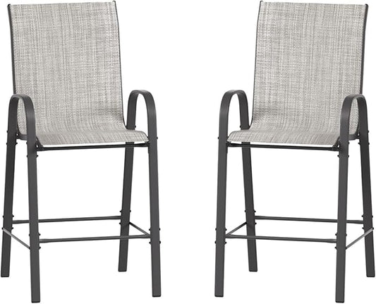 Amopatio Outdoor Stools Set of 2, Comfortable All-Weather Textile Bar Height Patio Chairs, Sturdy High Back Outdoor Chairs for Backyard, Porch, Light Grey