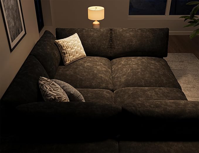 120" Cloud Sectional Couch | Oversize Boneless Couches for Living Room | 4 Seater Modern L-Shape Sofa | Black