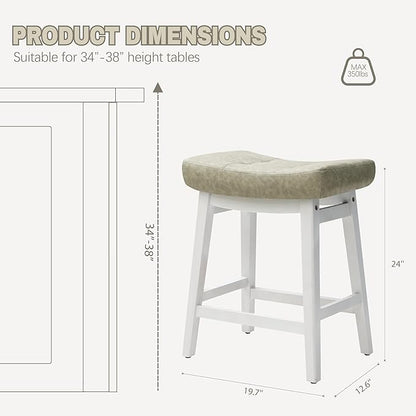 Counter Height Bar Stools Set of 2 for Kitchen Counter Farmhouse Modern Barstools with Faux Leather Upholstered Backless Seat and Solid Wood Legs 24 inch Bar Chairs, Light Grey + White
