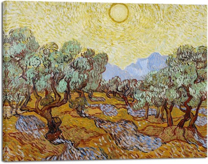 Wieco Art Canvas Wall Art Print of Vincent Van Gogh Paintings Olive Trees with Yellow Sky and Sun Field Pictures Artwork Wall Art for home Decoration and Wall Decor