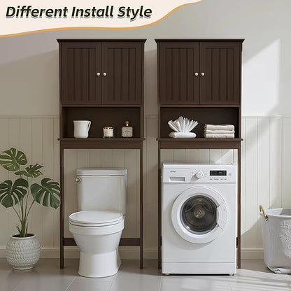 Over The Toilet Storage Cabinet, Behind Toilet Bathroom Organizer with Adjustable Shelves, Wooden Above Toilet Storage Shelf, Space Saver for Restroom, Bathroom, Laundry
