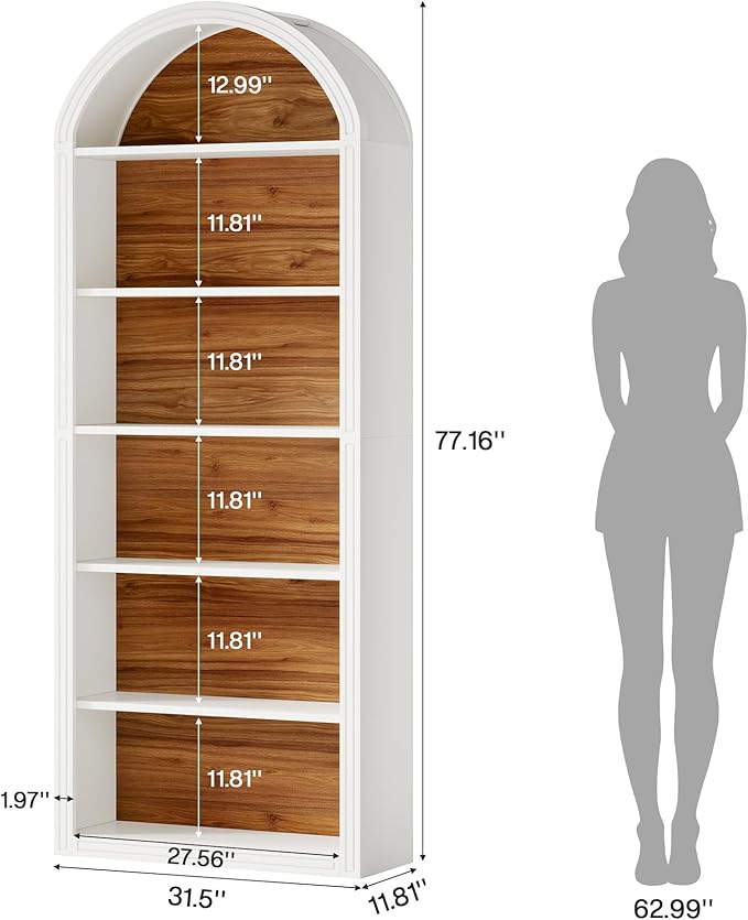 Tribesigns 77.16" Tall Arched Bookshelf, 6-Tier White Arched Bookcase with Storage Shelves for Living Room, Bedroom, Set of 2 (White, 6-Tier)