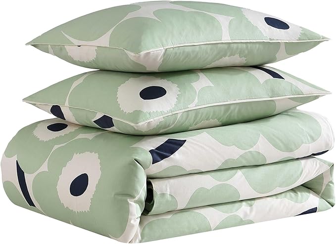 Marimekko - Full/Queen Duvet Cover Set, Super Soft Organic Bedding with Matching Shams, Floral Bedding Essentials, Oeko-Tex Certified (Unikko Green, Full/Queen)