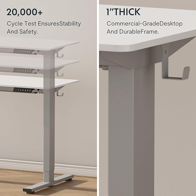 FLEXISPOT EN1 One-Piece Standing Desk, 55 x 28 Inches Stand Up Desk Workstation with Seamless Desktop Board (Silver Frame + 55 inches White Top, 2 Packages)