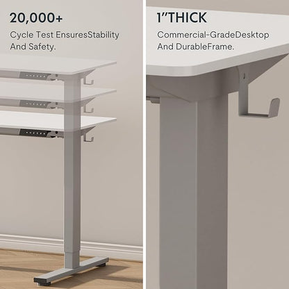 FLEXISPOT EN1 One-Piece Standing Desk, 55 x 28 Inches Stand Up Desk Workstation with Seamless Desktop Board (Silver Frame + 55 inches White Top, 2 Packages)