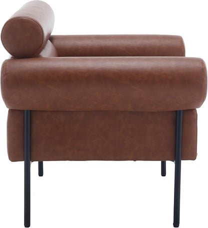 Modern Accent Chair, Single Sofa Accent Chair for Living Room, Upholstered Leather Mid-Century Modern Armchair, Oversized Reading Chair with Channel Tufted for Bedroom, Office, Brown