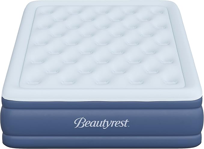 Beautyrest Supreme Air, Queen Size Air Mattress with Built-in Pump, Raised Inflatable Bed for Adults, Puncture-Resistant Vinyl, Auto Shut-Off, 650lb Support, Guest Bed, Camping Airbed, 3-Year Warranty