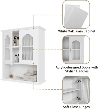 CJL Bathroom Wall Cabinet with Fluted Door, 18.9'' x 23.6'' Medicine Cabinet, Over The Toilet Storage Cabinet, White