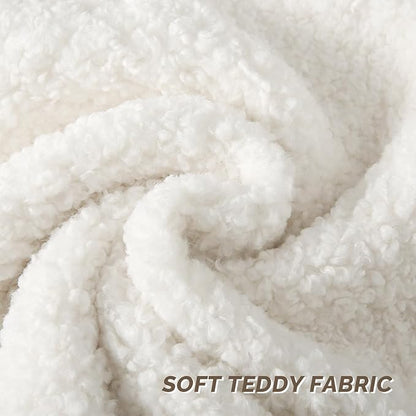 FUTEI Cream White Throw Pillow Covers 26x26 Inch Set of 2,Furry Faux Fur Teddy Boucle Textured Cushion Covers,Soft Fluffy Decorative Euro Pillow Shams,Home Decor for Couch Bed Living Room Office Car