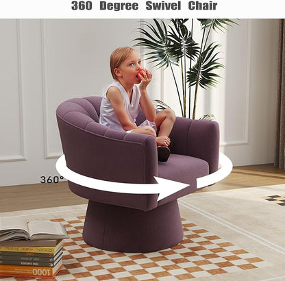 Swivel Accent Chair Set of 2, Upholstered Velvet 360° Swivel Barrel Chair for Living Room Overstuffed Bouncle Reading Chair Round Armchair for Bedroom,Vanity,Office (Purple)