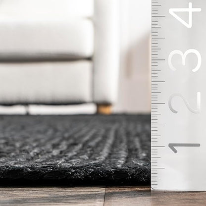 nuLOOM 6x9 Rigo Jute Hand Woven Area Rug, Black, Solid Farmhouse Design, Natural Fiber, For Bedroom, Living Room, Dining Room, Hallway, Office, Kitchen, Entryway