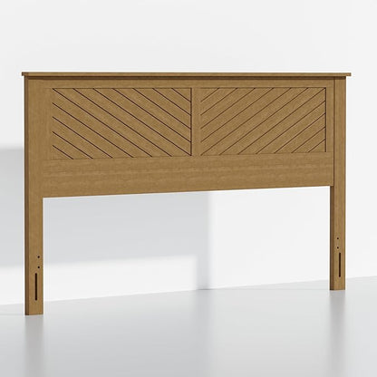 Serene King Size Wood Headboard Diagonal Panel Design in a Stained Pine Finish